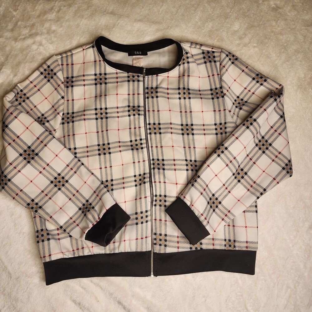 R&B 80s/90s Style Cropped Zip Up Plaid Jacket Cropped  Vintage...